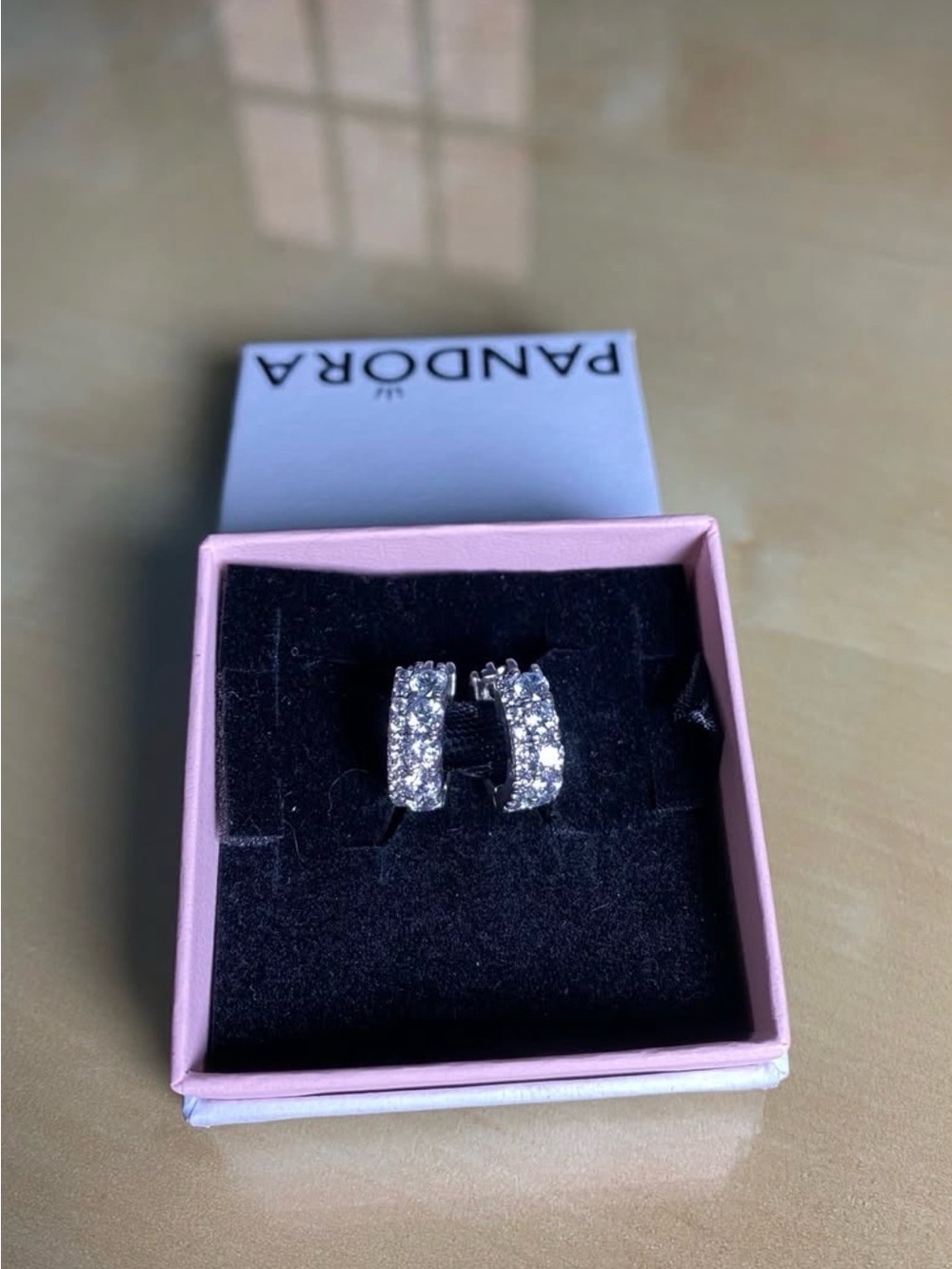 Pandora Silver Double Pavé Hoop Earrings -With Box